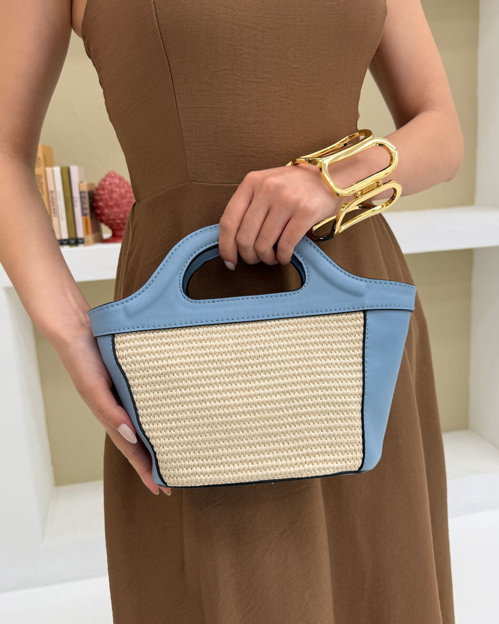 Borsa Manico Bicolor Celeste