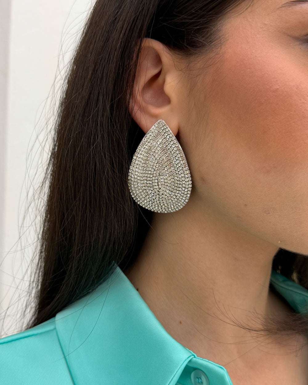 Orecchini Goccia Strass Argento