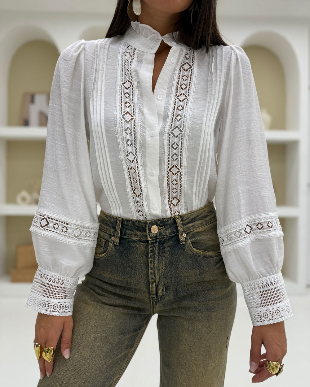 Camicia Coreana merletto Bianco