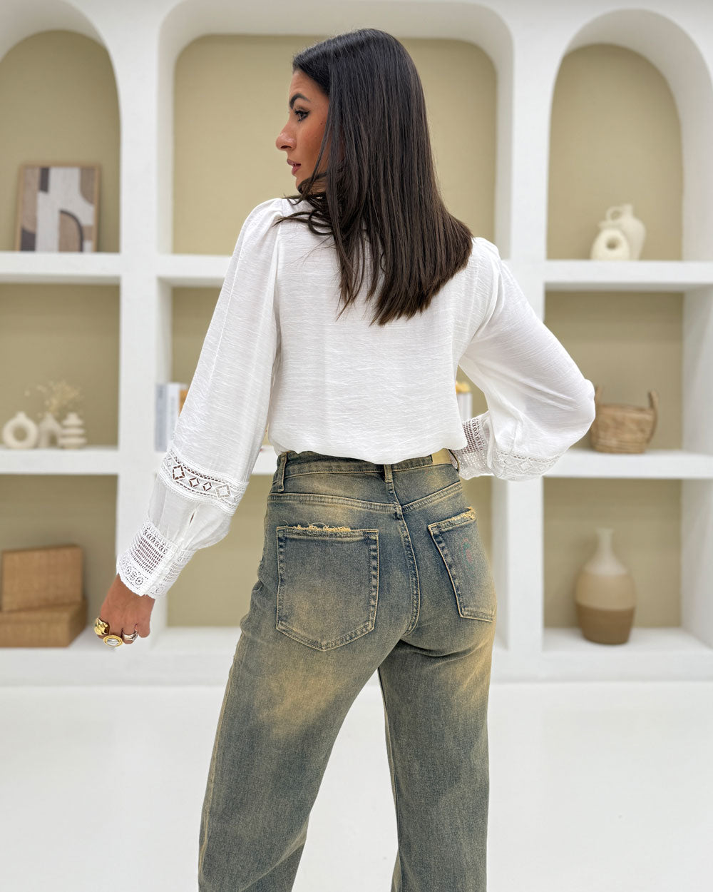 Camicia Coreana merletto Bianco