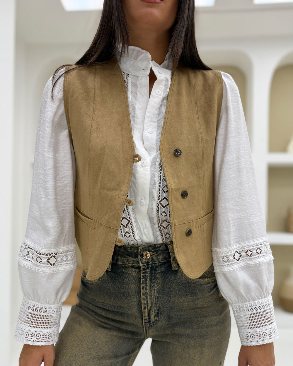 Camicia Coreana merletto Bianco