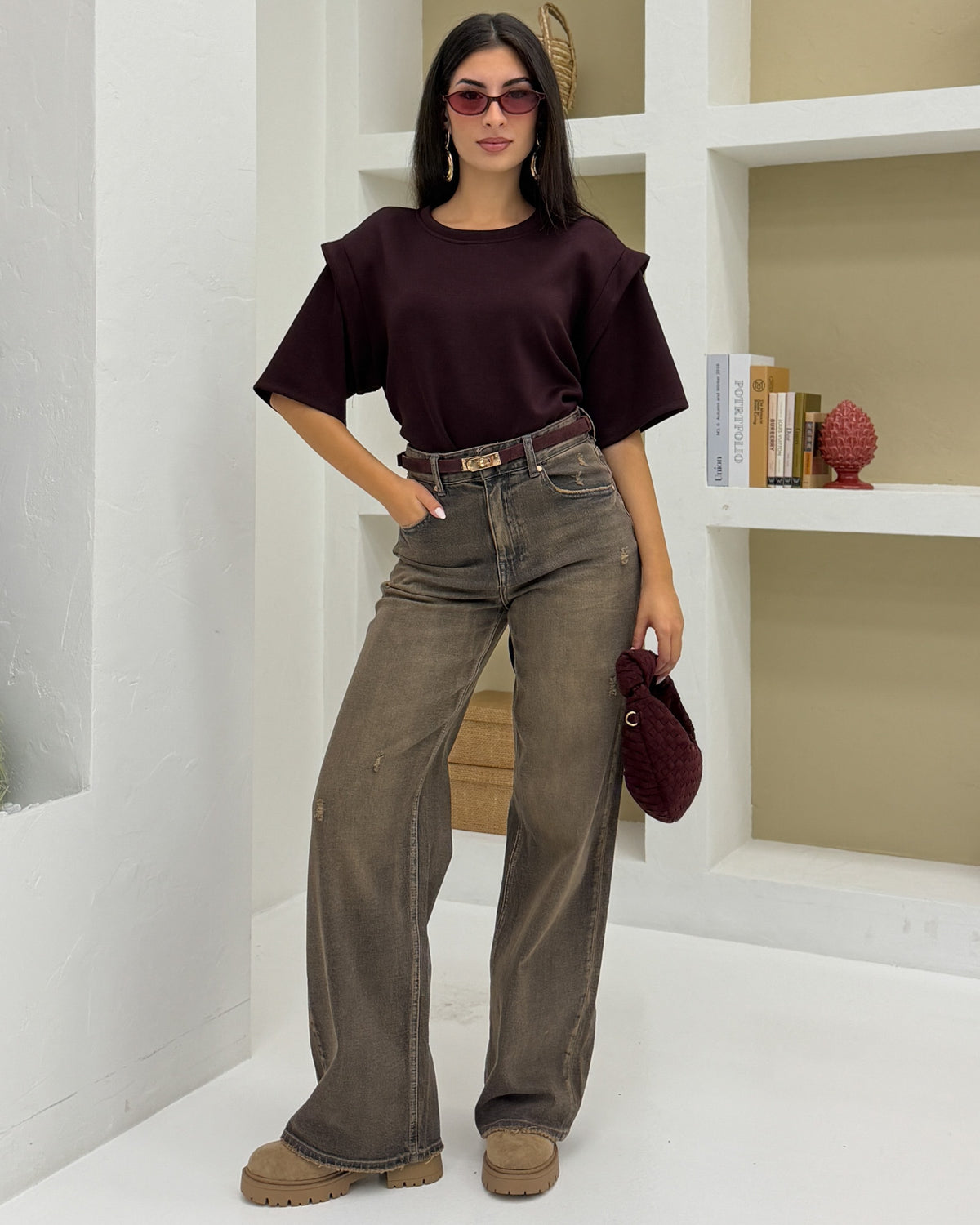 Jeans Wide Leg H8000-12 Marrone