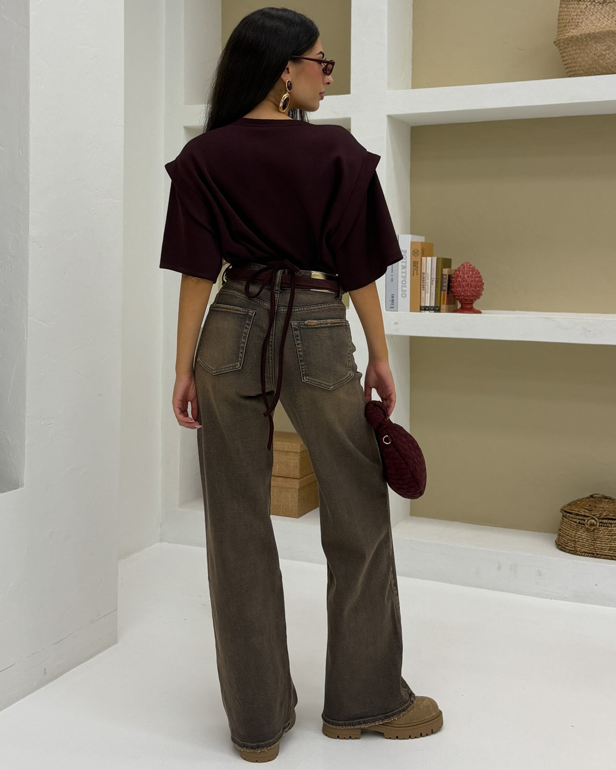 Jeans Wide Leg H8000-12 Marrone