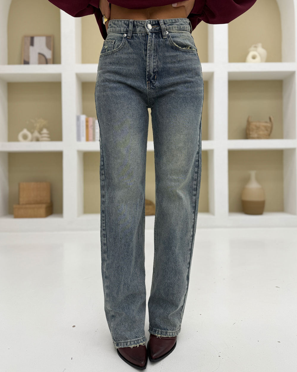 Jeans straight slavato A3223 Blu