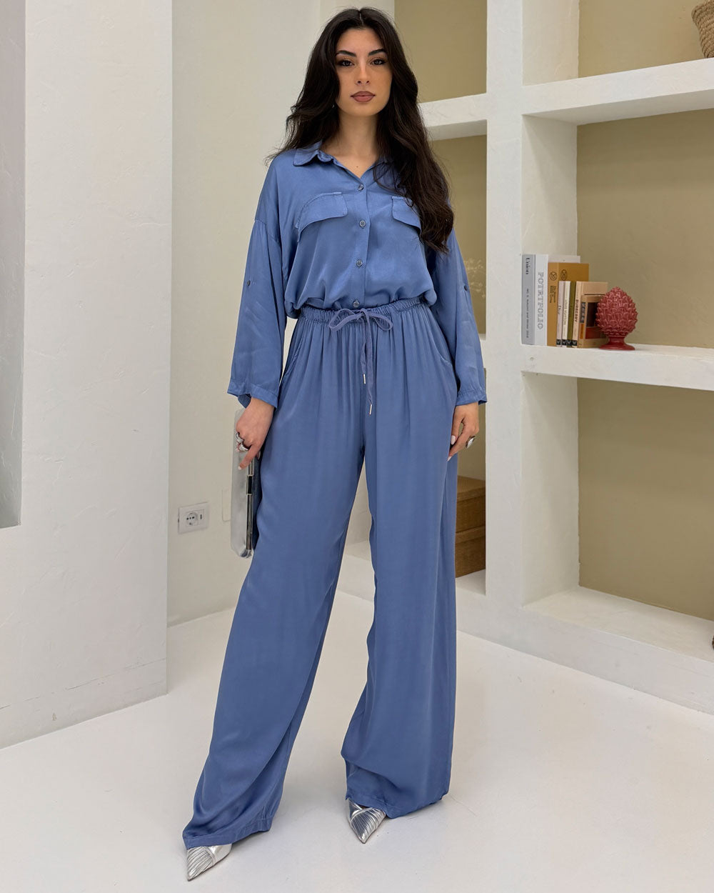 Pantalone palazzo viscosa Celeste