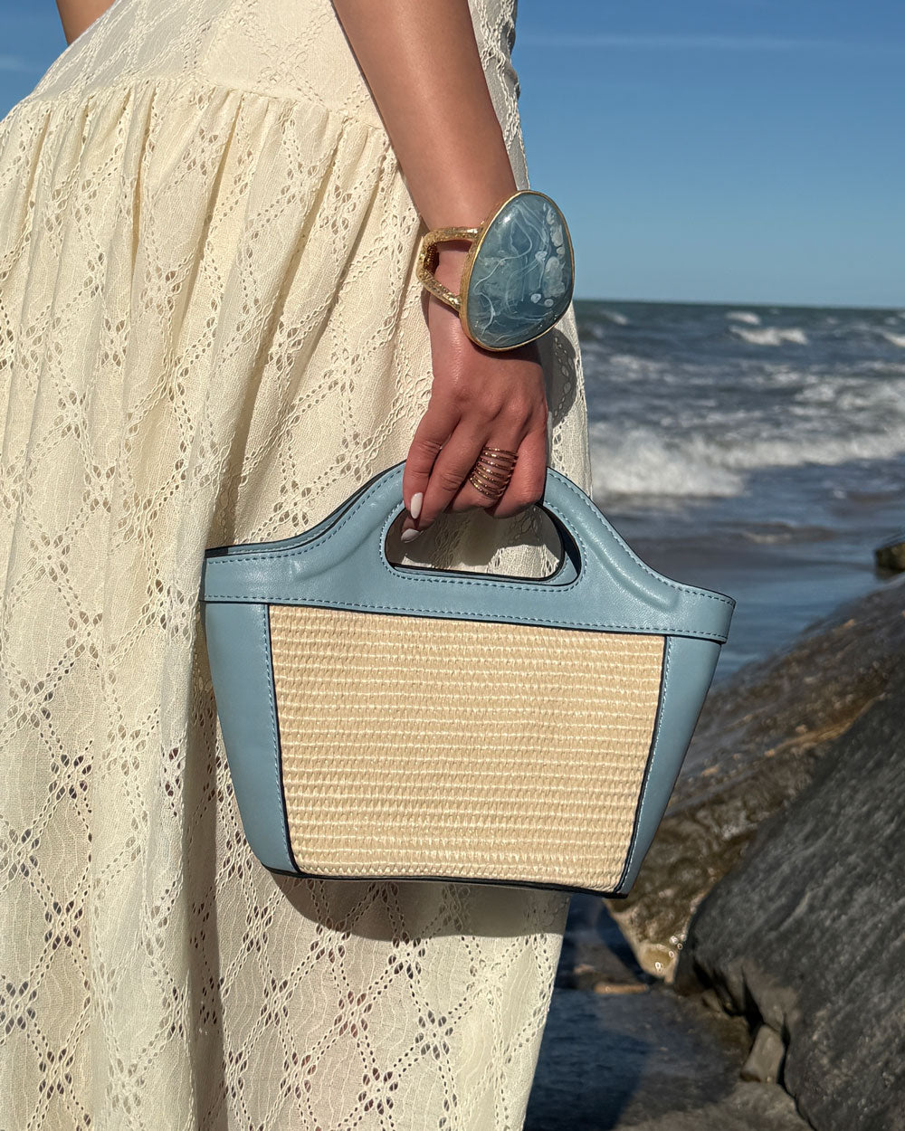 Borsa Manico Bicolor Celeste