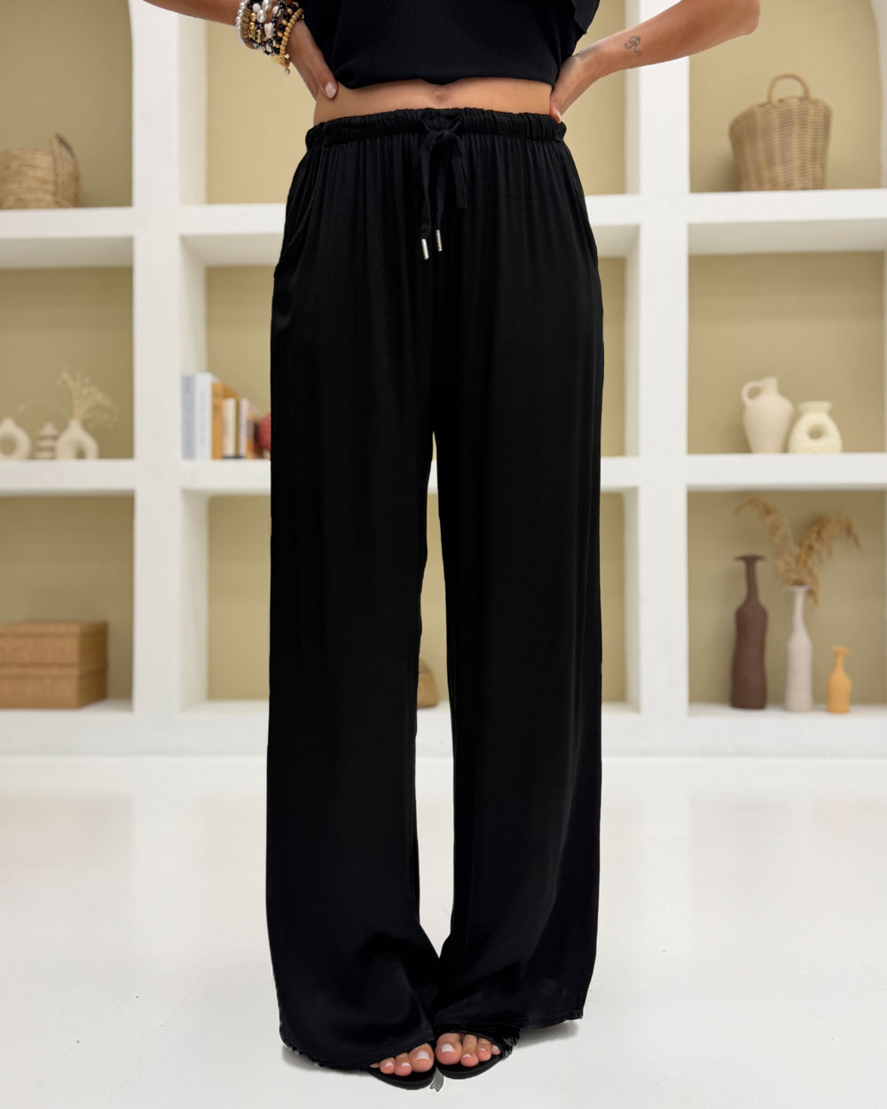 Pantalone palazzo viscosa Nero