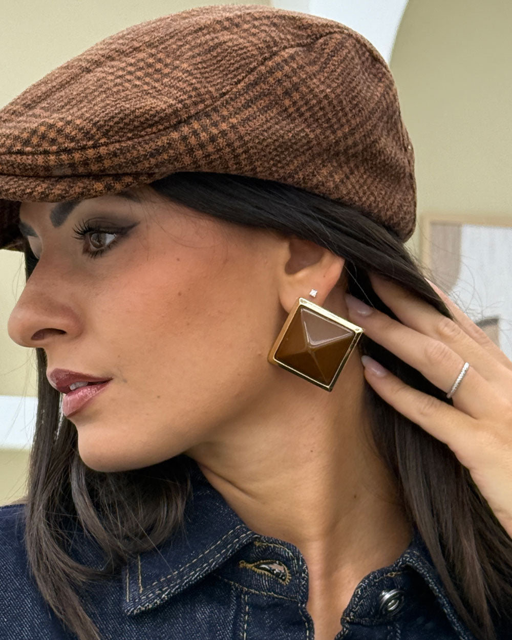 Orecchini Geometric Marrone
