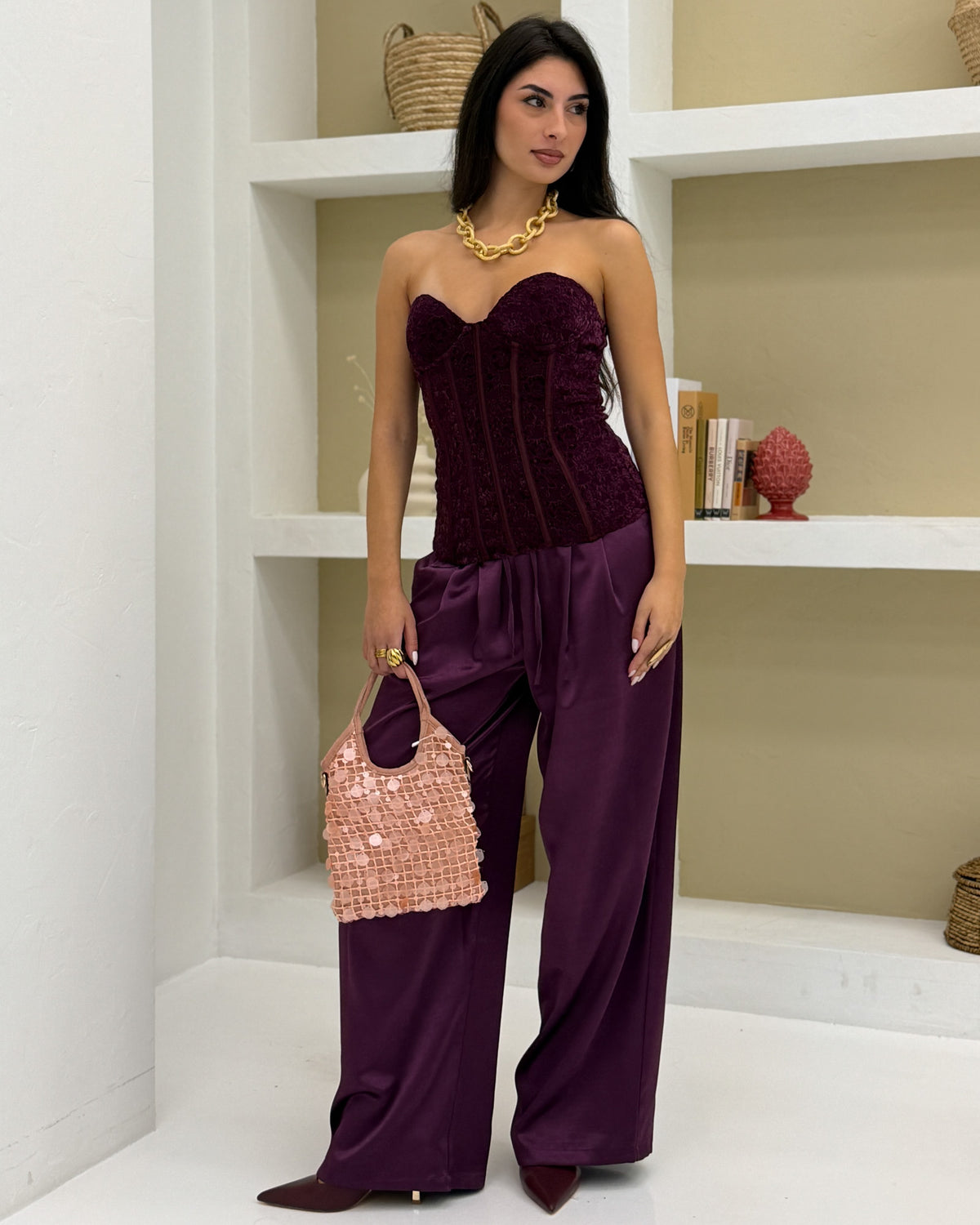 Borsa rete\paillettes Rosa
