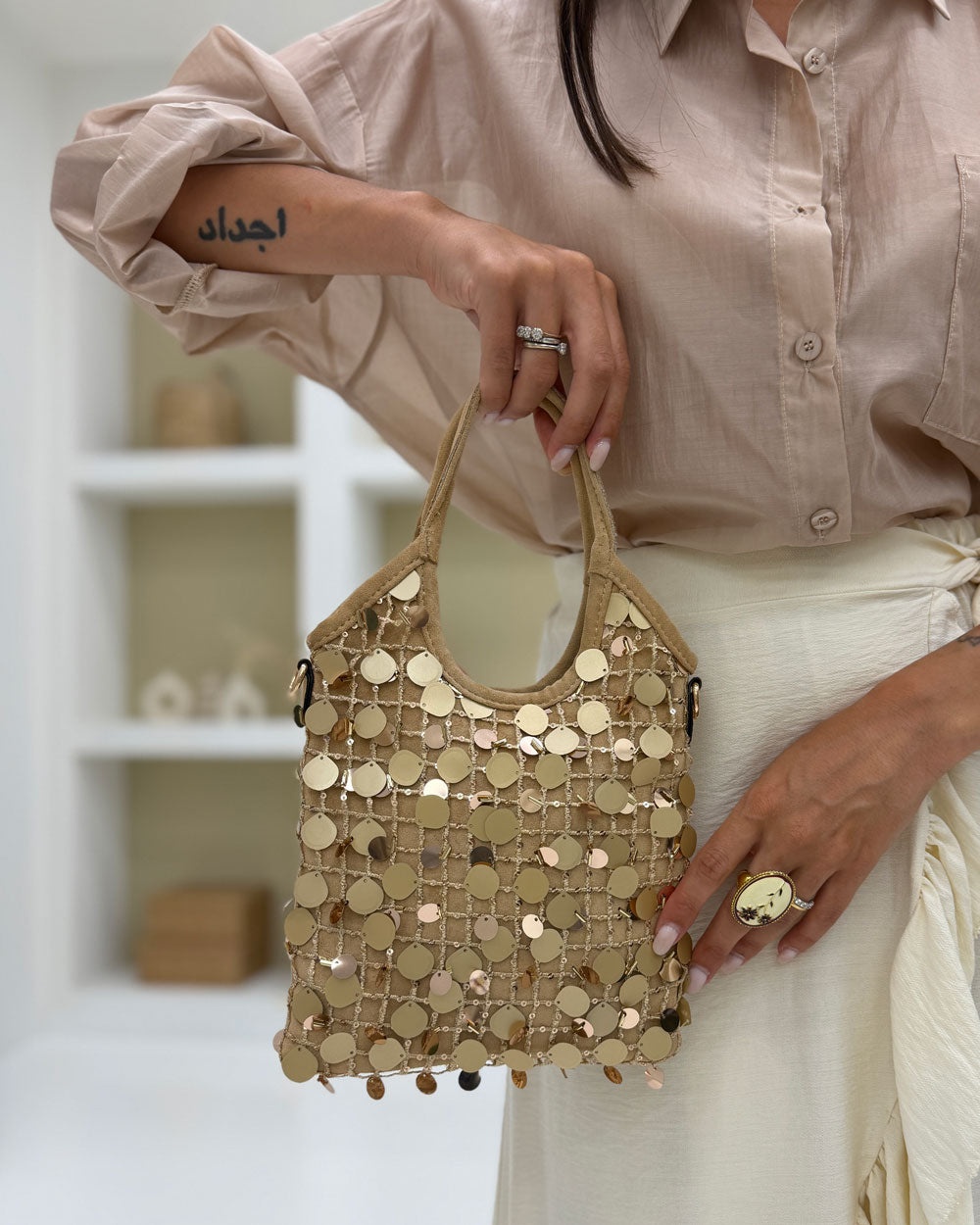 Borsa rete\paillettes Camel