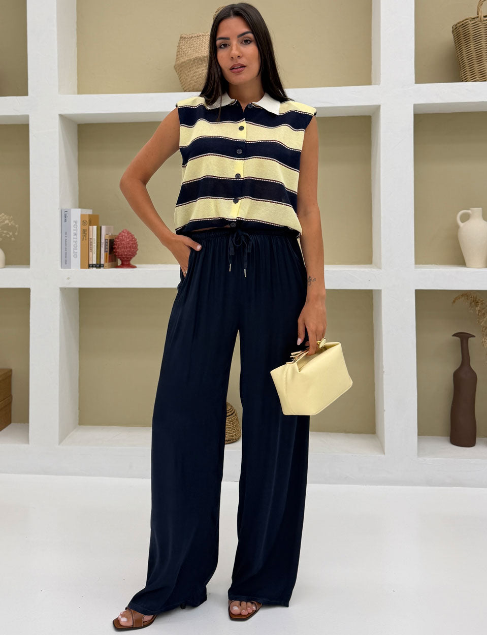 Pantalone palazzo viscosa Blu Notte
