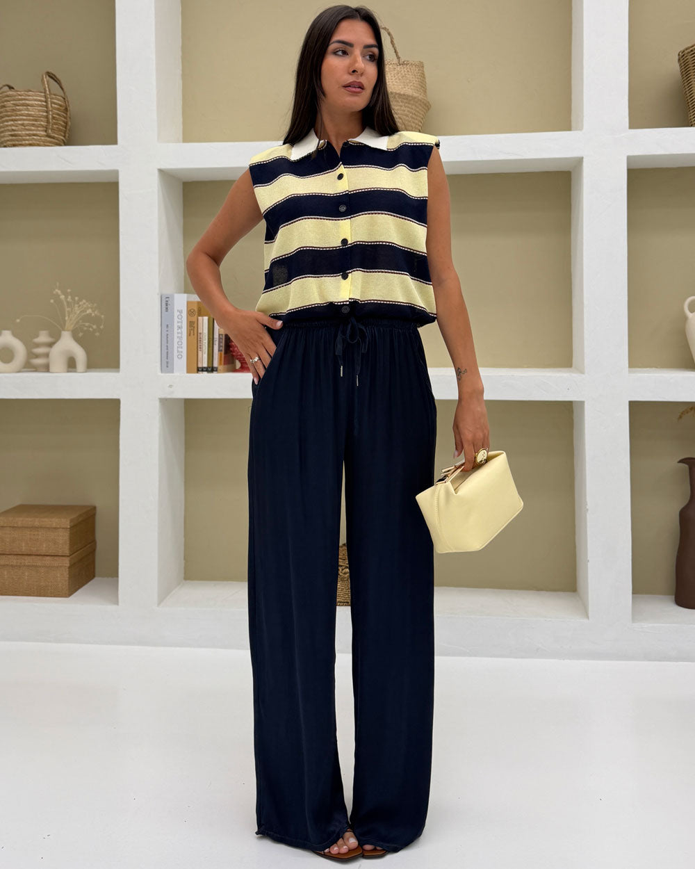 Pantalone palazzo viscosa Blu Notte