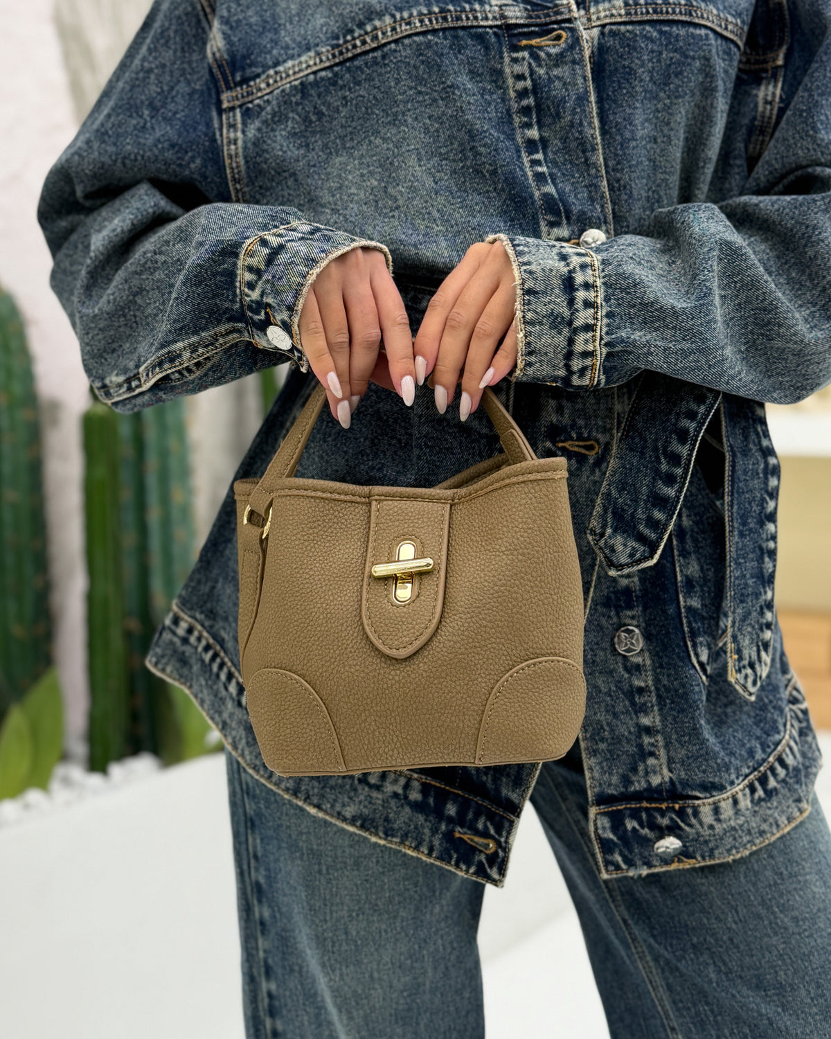 Borsa mini sacchetto Beige