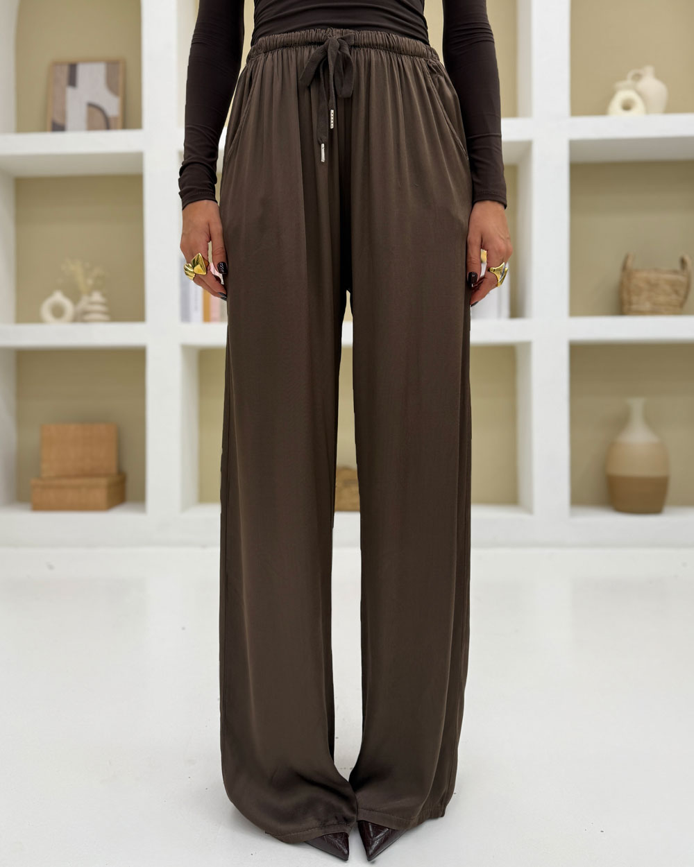 Pantalone palazzo viscosa Cacao