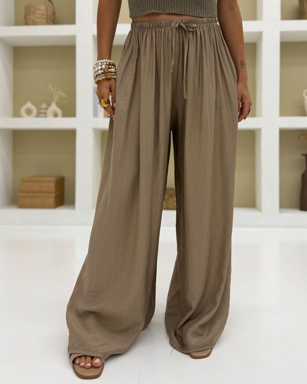 Pantalone palazzo Maracuja misto lino Beige