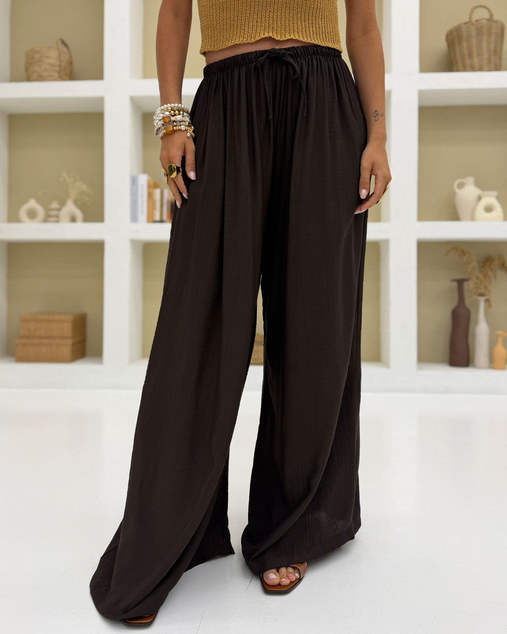 Pantalone palazzo Maracuja misto lino Marrone