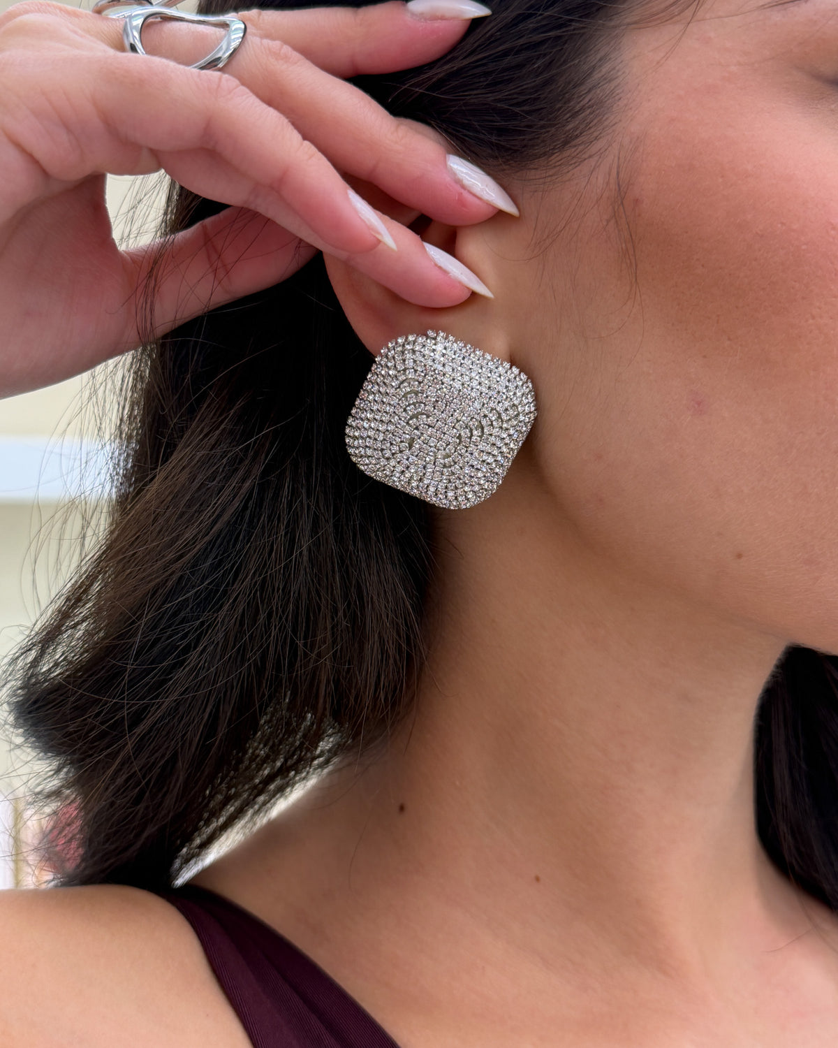Orecchini RETTANGOLO MM20O strass Argento