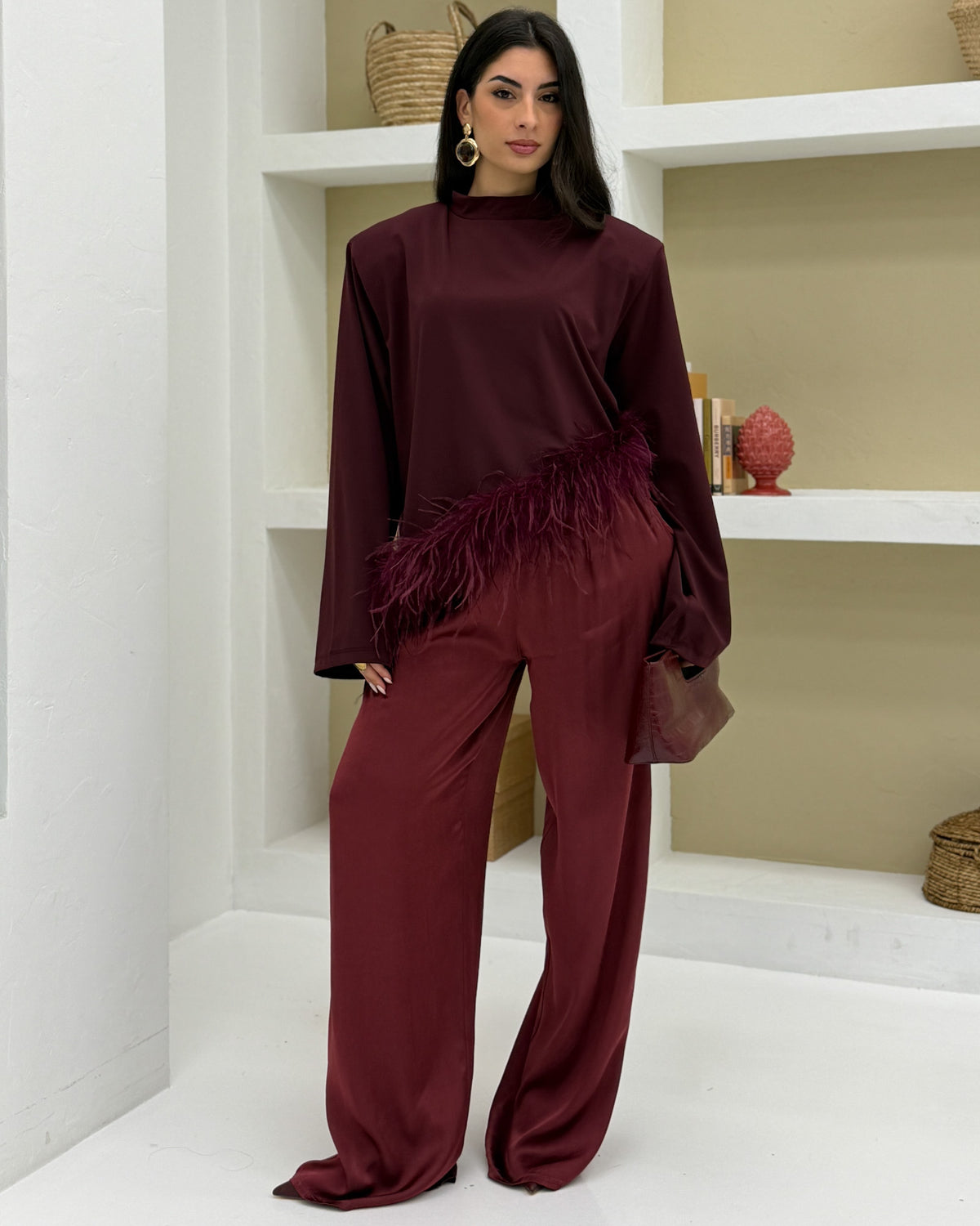 Pantalone palazzo viscosa Prugna