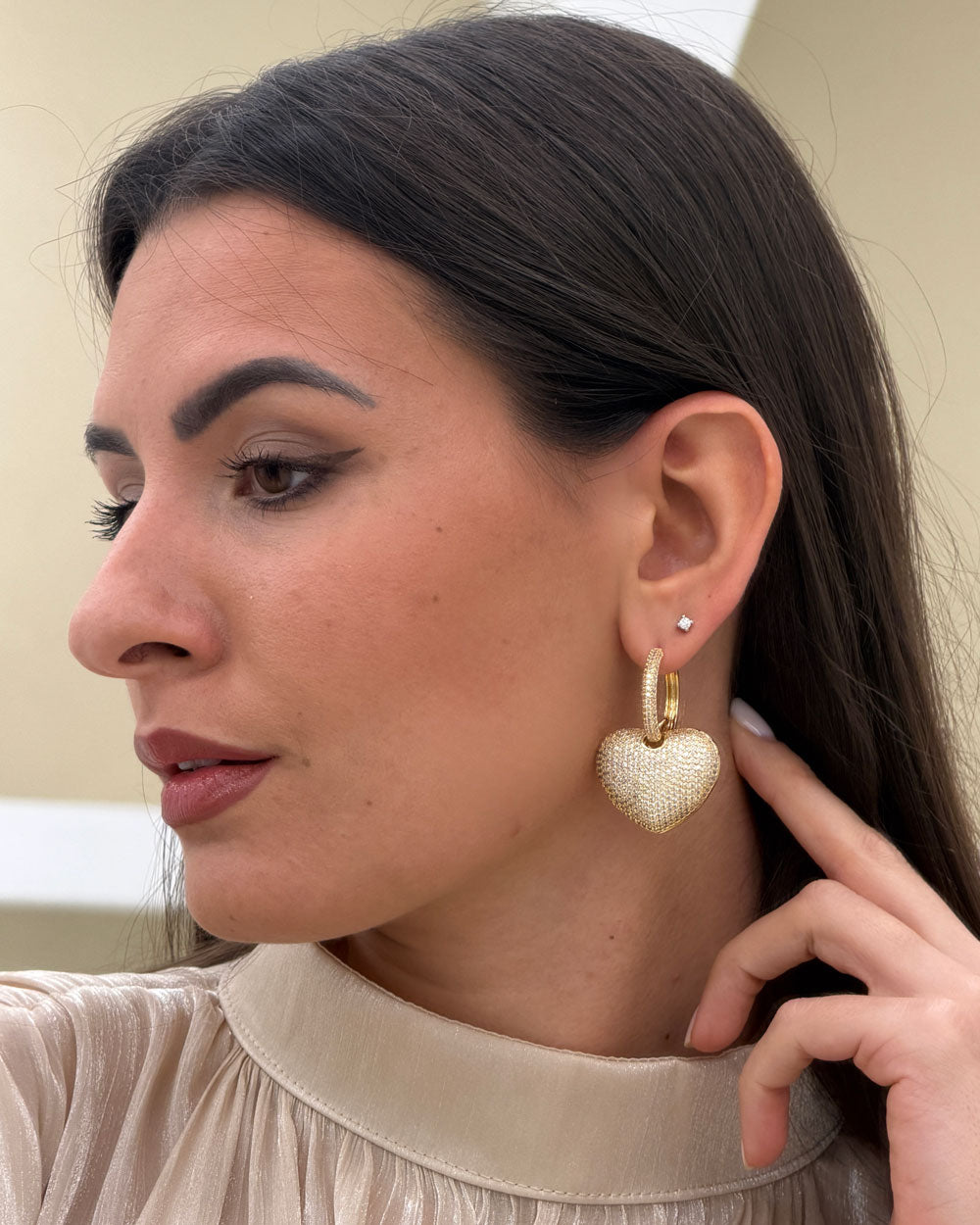 Orecchini big cuore strass Oro