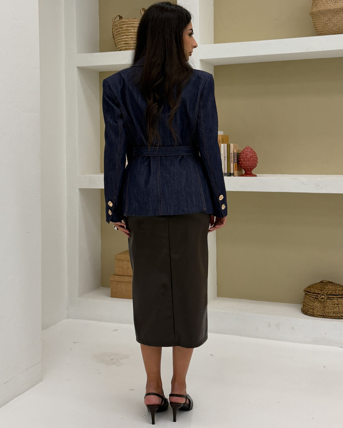 Blazer slim denim cintura Blu