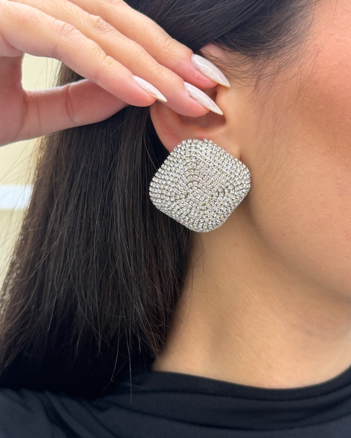 Orecchini RETTANGOLO MM20O strass Argento