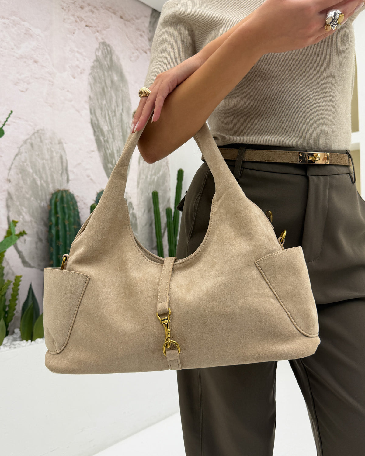 Borsa suede tasche Beige