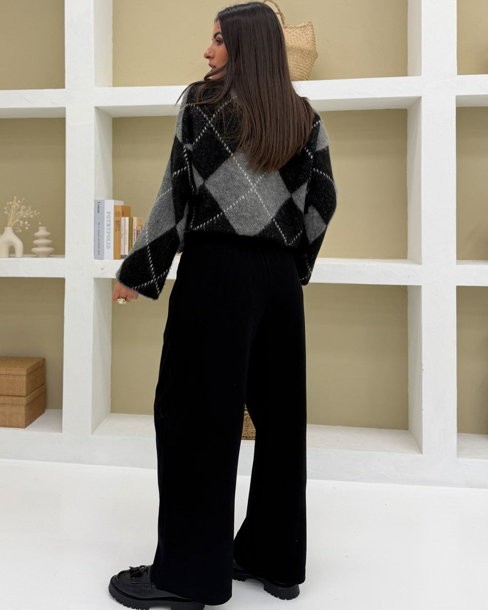 Pantalone cinta tessuto 19308-2 Nero