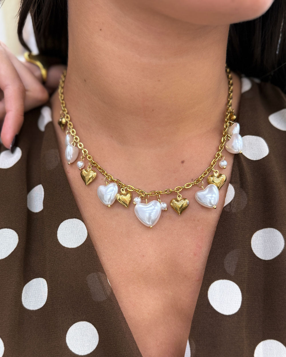 Collana cuoricini perle Oro
