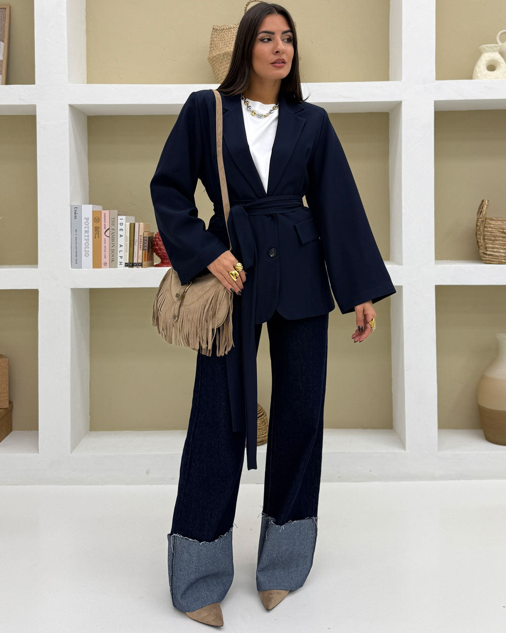 Blazer manica over con cintura Blu Notte