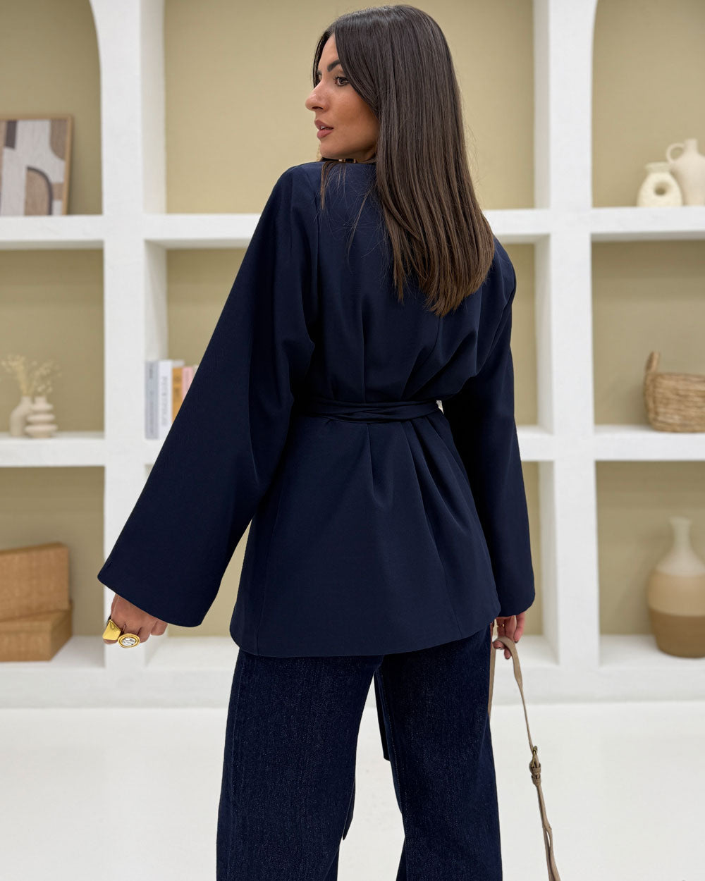 Blazer manica over con cintura Blu Notte