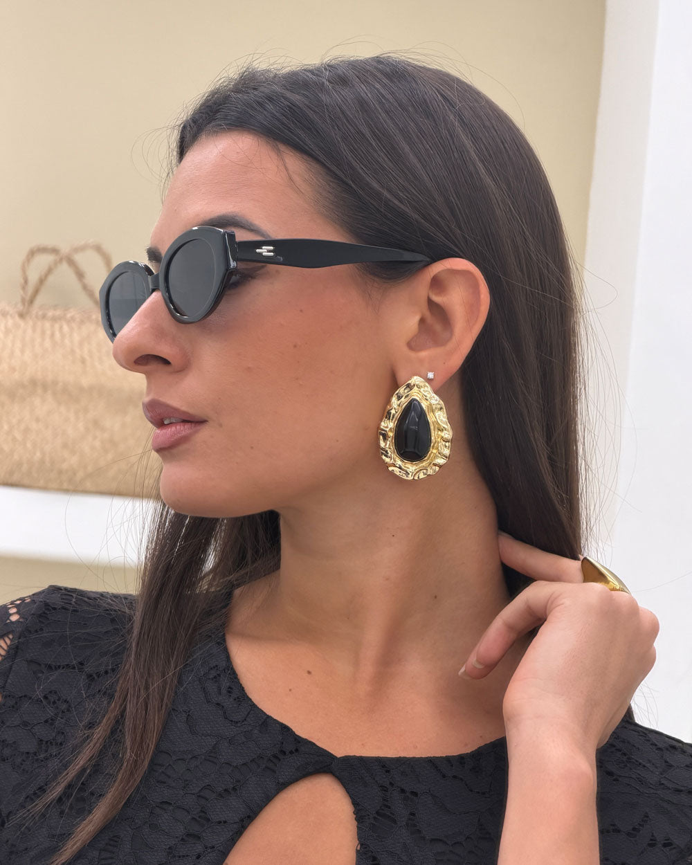 Orecchini Goccia Pietra Nero