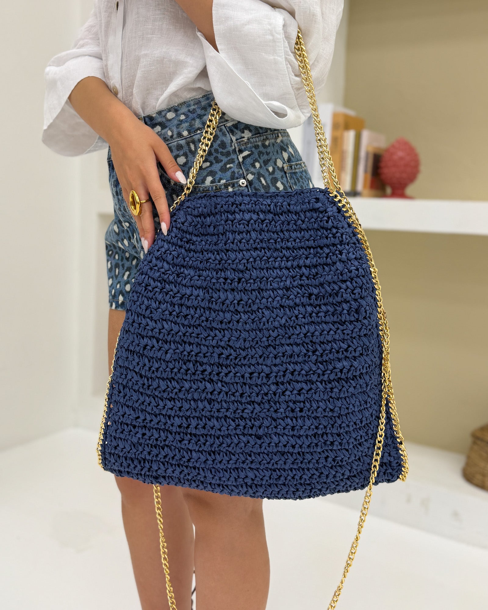 Borsa Stella Rafia Blu