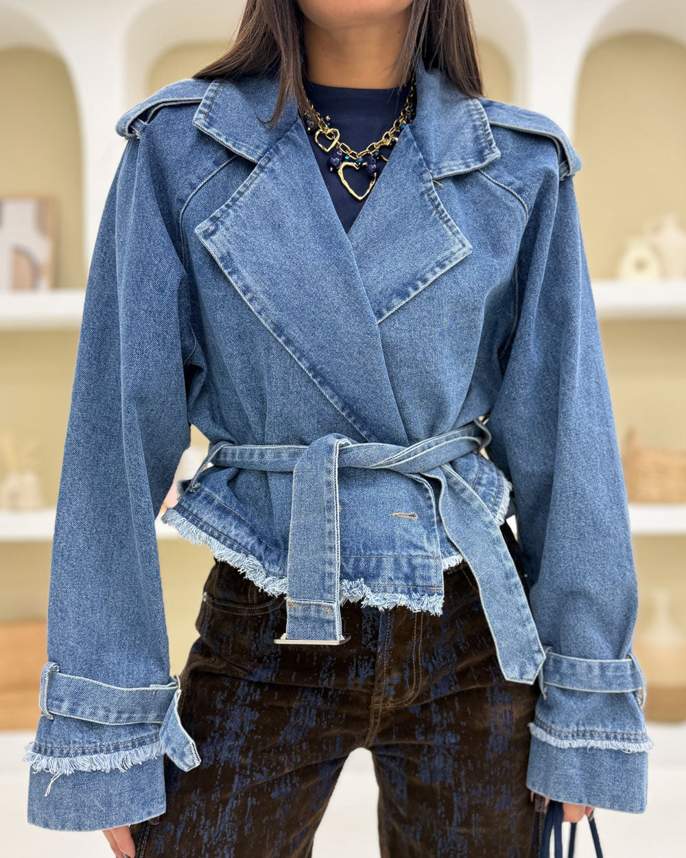 Trench Denim sfrangiato