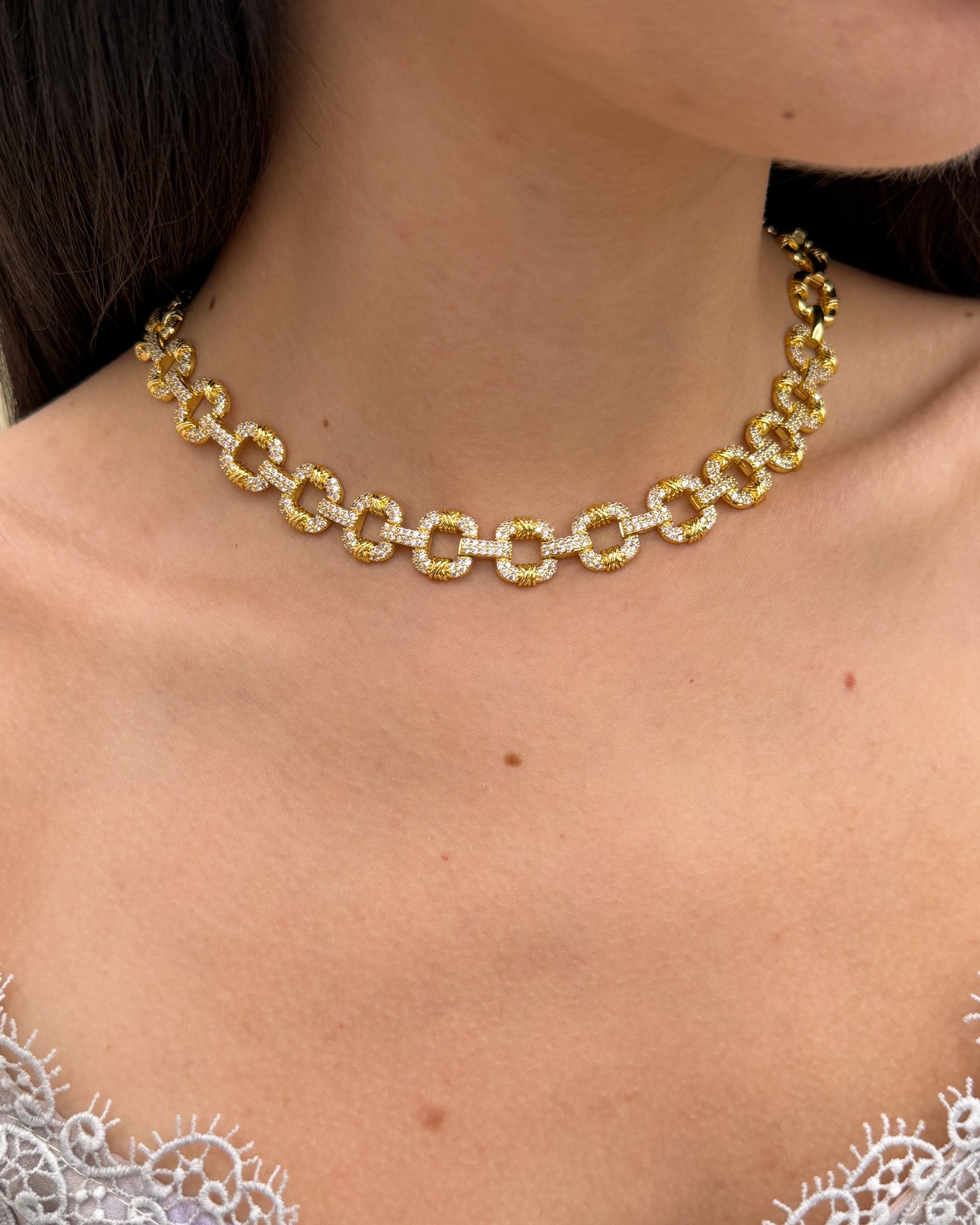 Collana cubo strass Oro