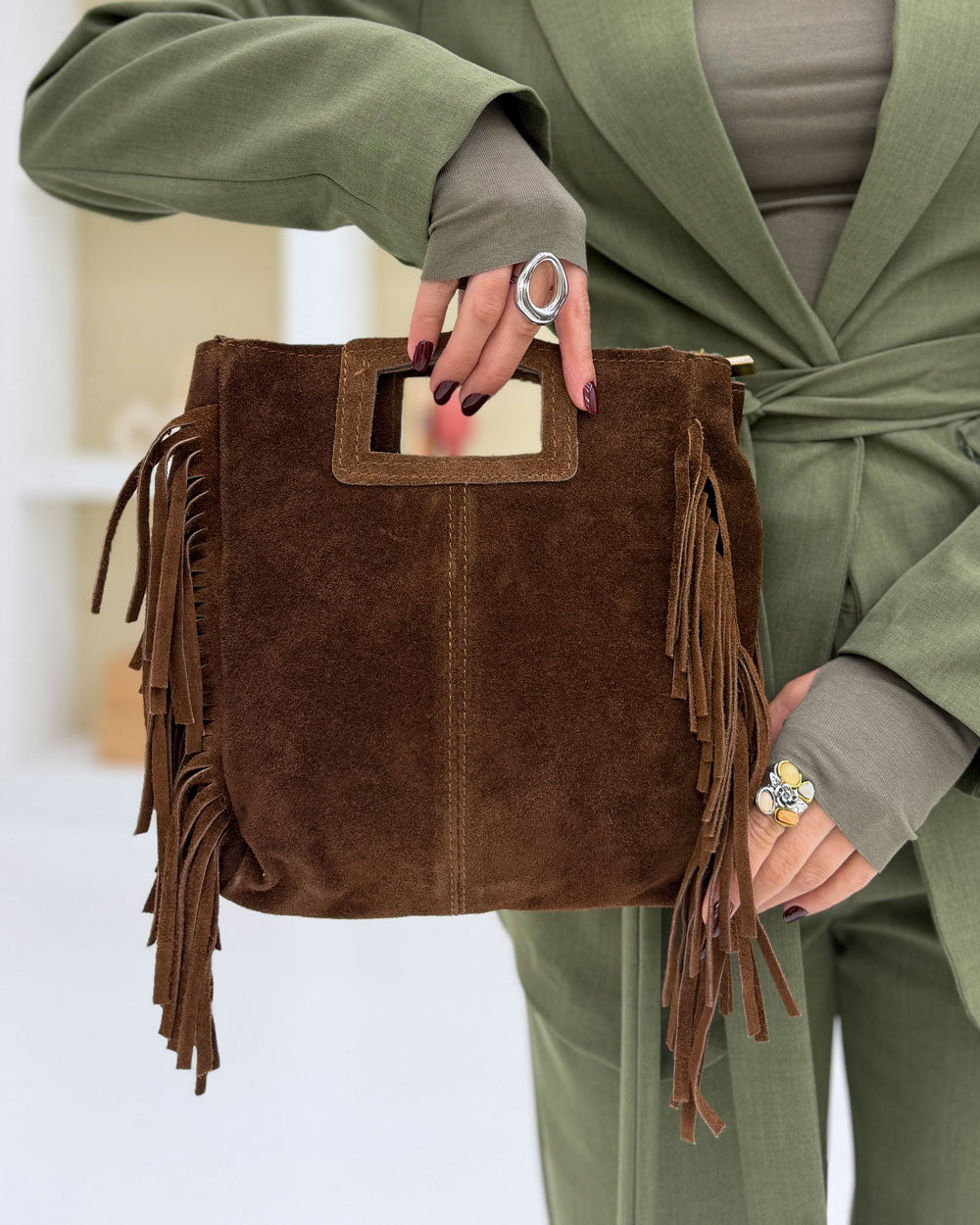 Borsa frange Maluma Marrone