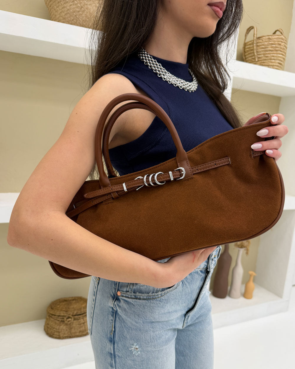 Borsa Emily in Suede Marrone