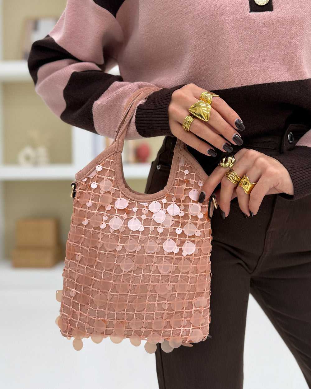 Borsa rete\paillettes Rosa