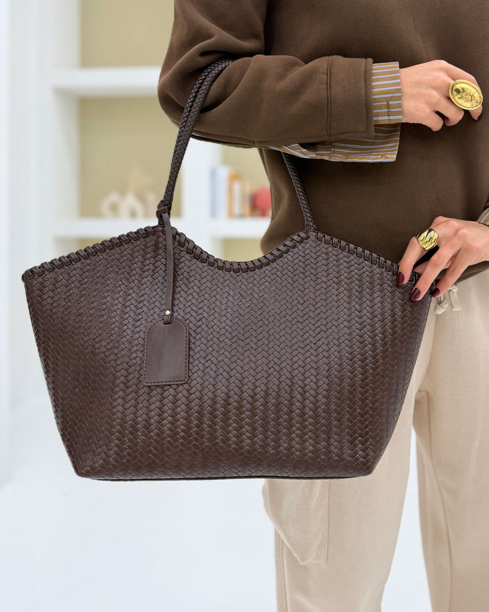 Borsa Shopper intreccio Marrone