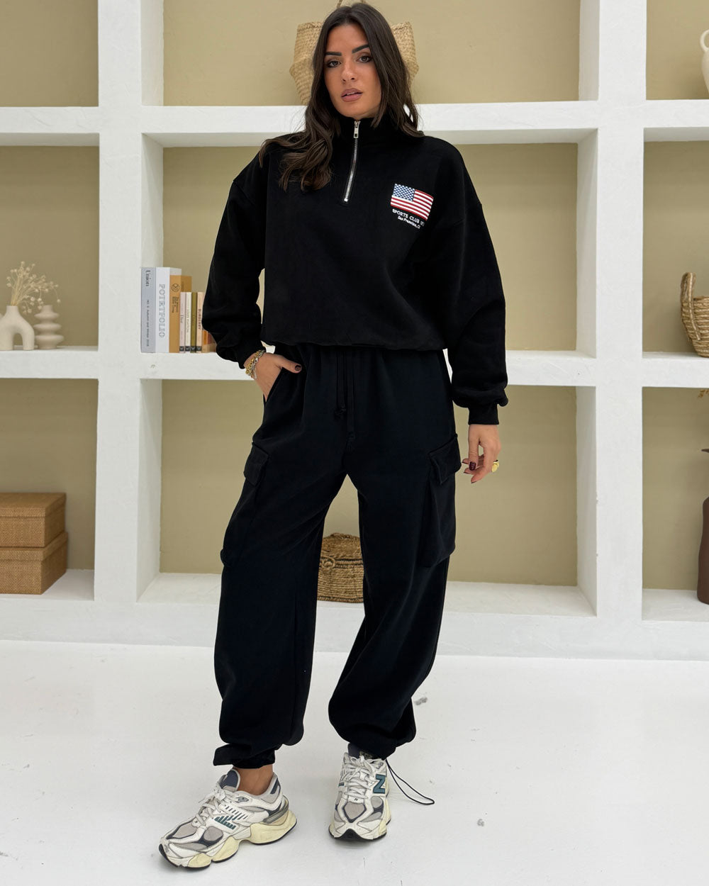 Felpa Bandiera USA Nero