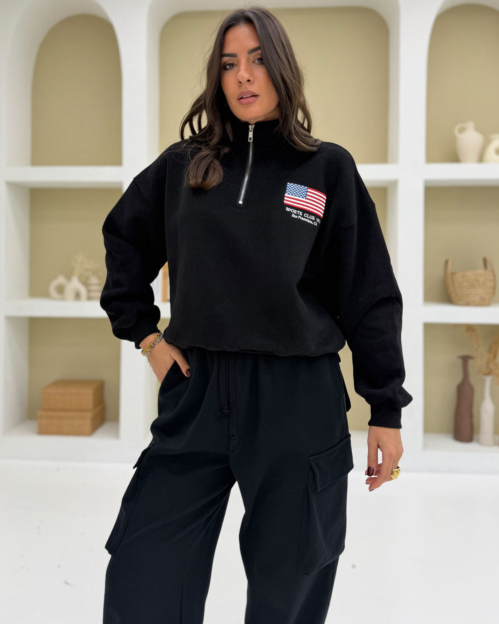 Felpa Bandiera USA Nero