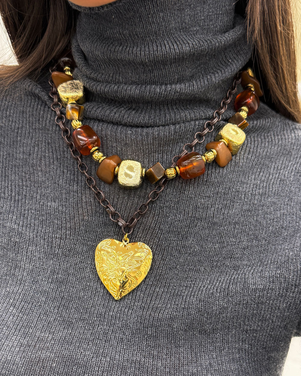 Collana Cubo&Ambra Oro