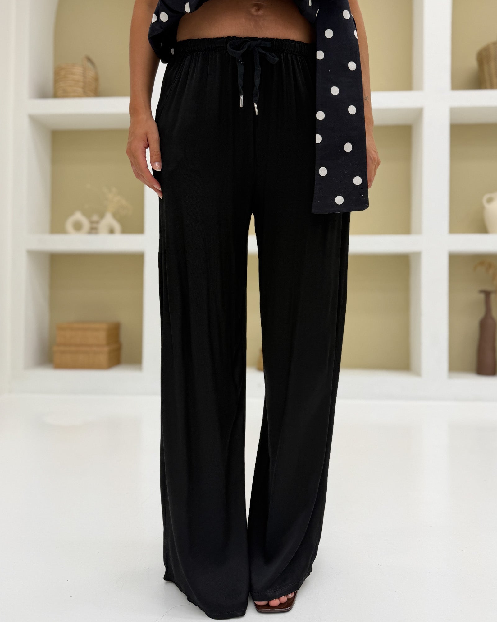 Pantalone palazzo viscosa Nero