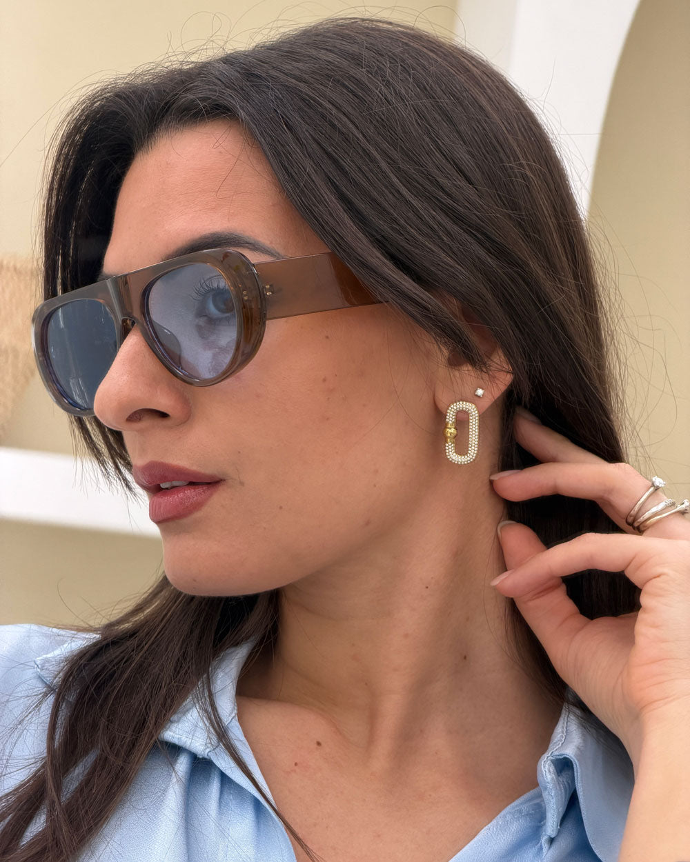 Orecchini minimal rettangolo strass Oro