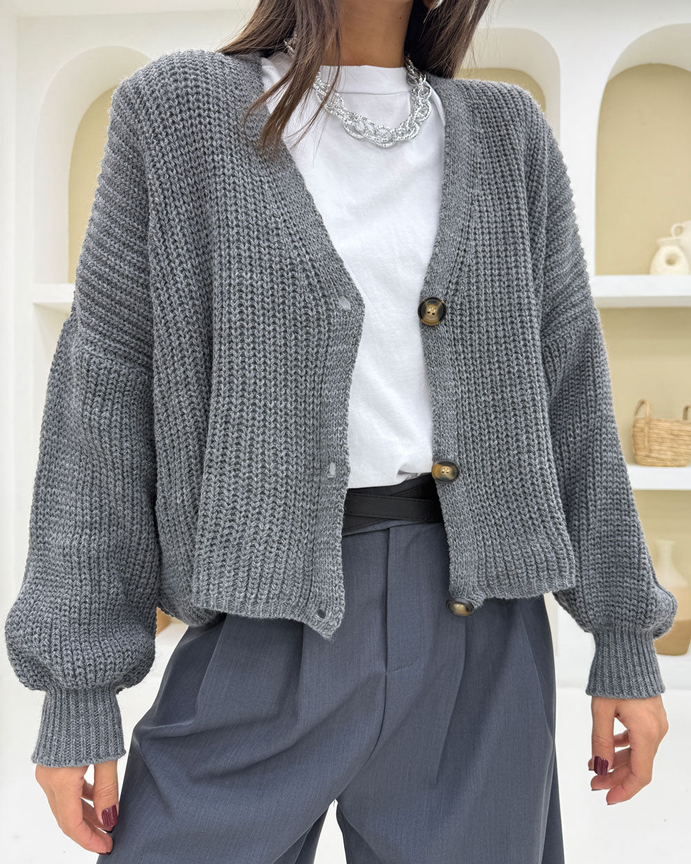 Cardigan over 3bottoni Grigio