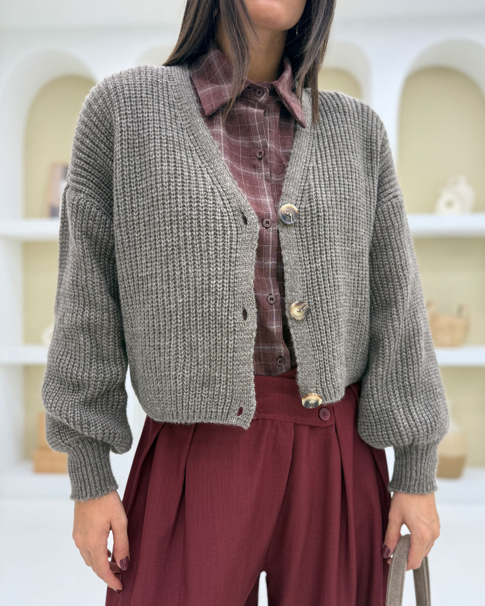 Cardigan over 3bottoni Tortora