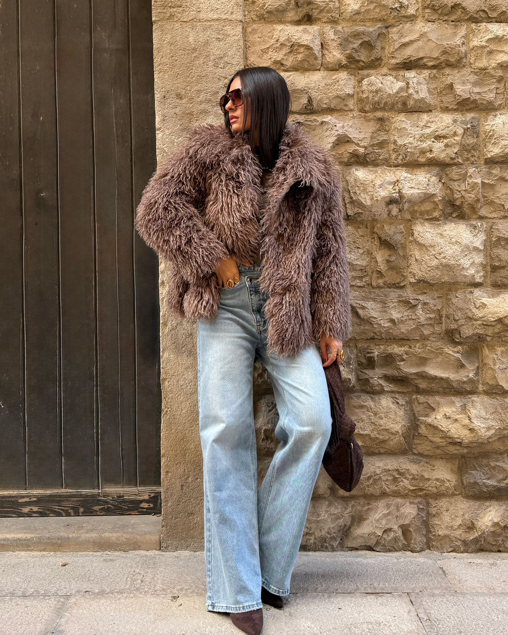 Eco-fur pelo lungo Marrone