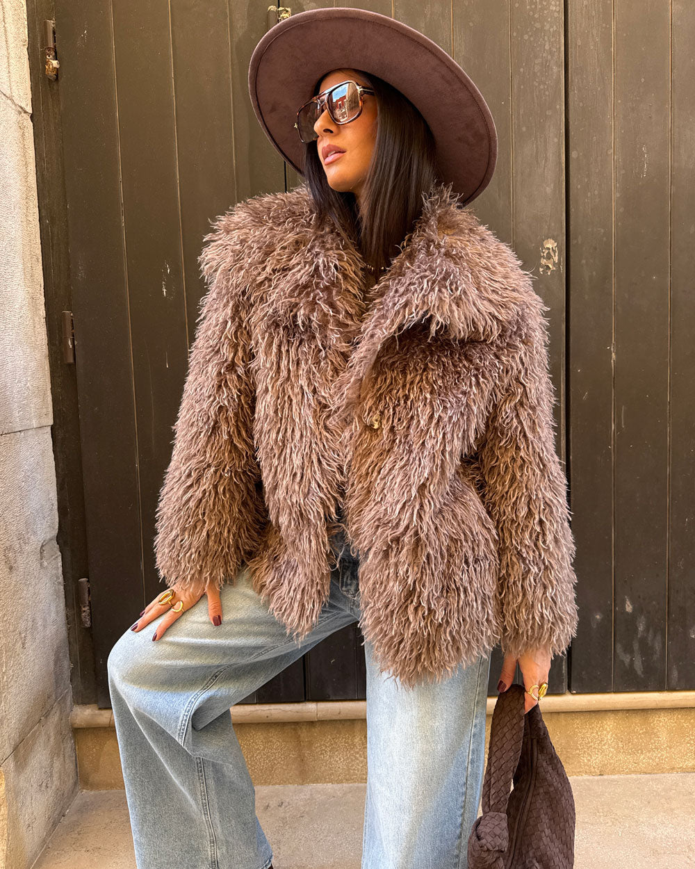 Eco-fur pelo lungo Marrone