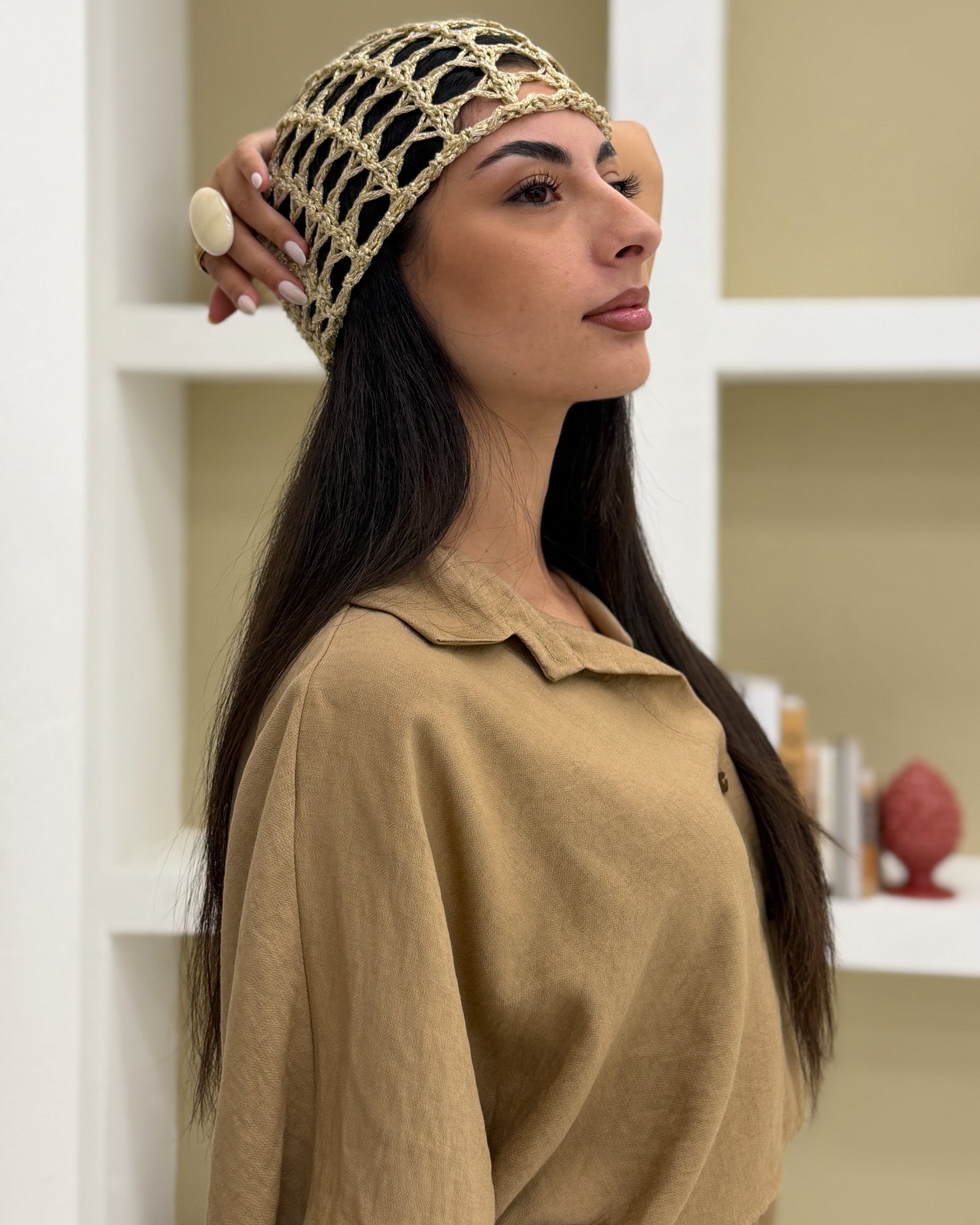 Berretto Casquette Crochet Indi Lurex Oro