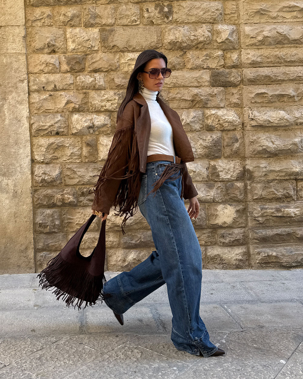 Chiodo Suede Frange Marrone