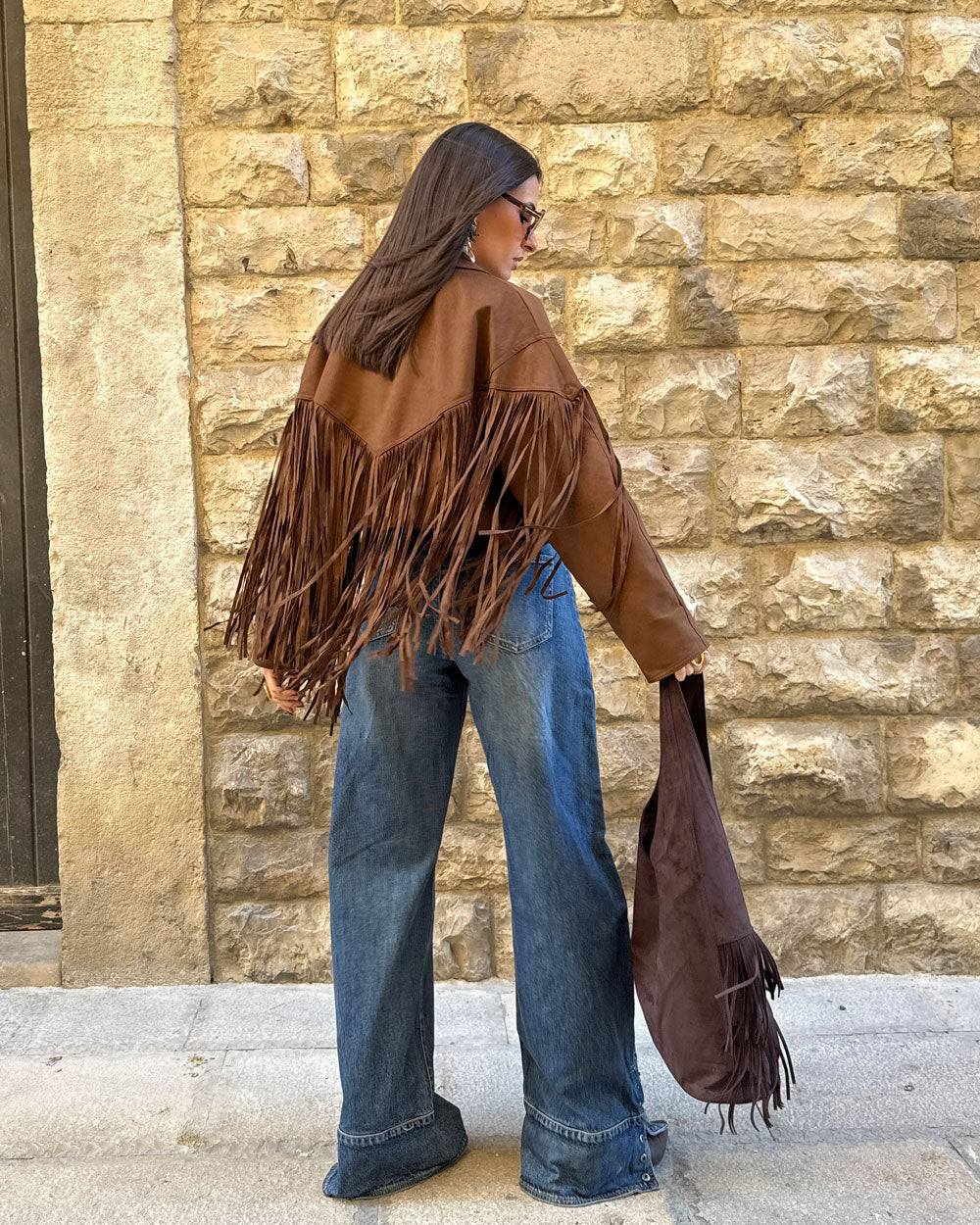 Chiodo Suede Frange Marrone